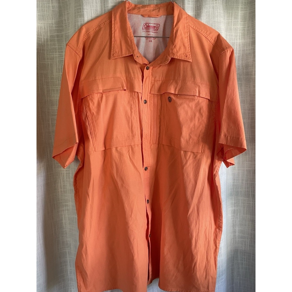 Coleman Mens Vented Fishing Shirt Size 2XL Orange Short Sleeve Mesh Lined